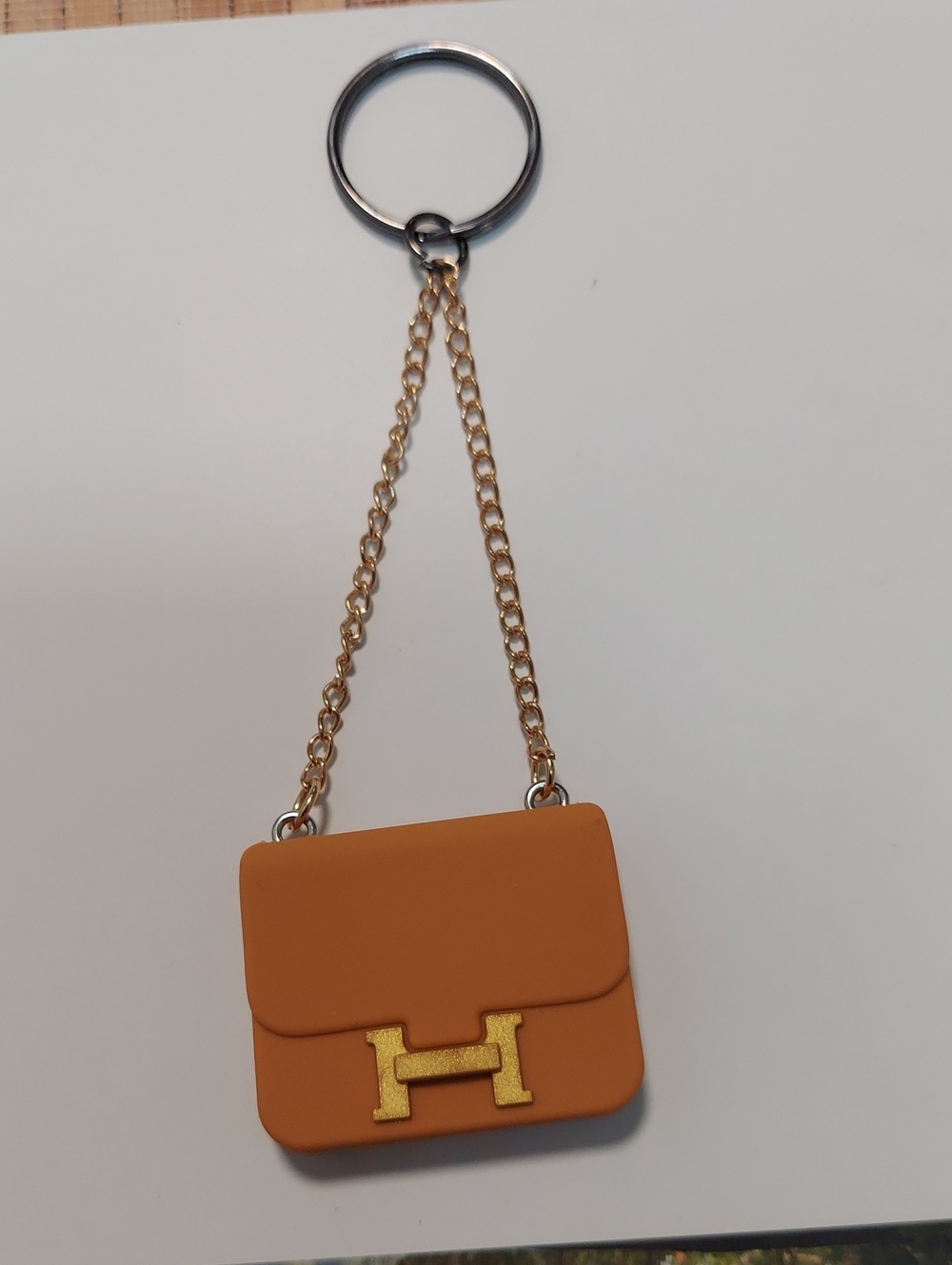 Keychain, Luxury Designer Mini Bag, Sigbature Orange with Gold Monogram